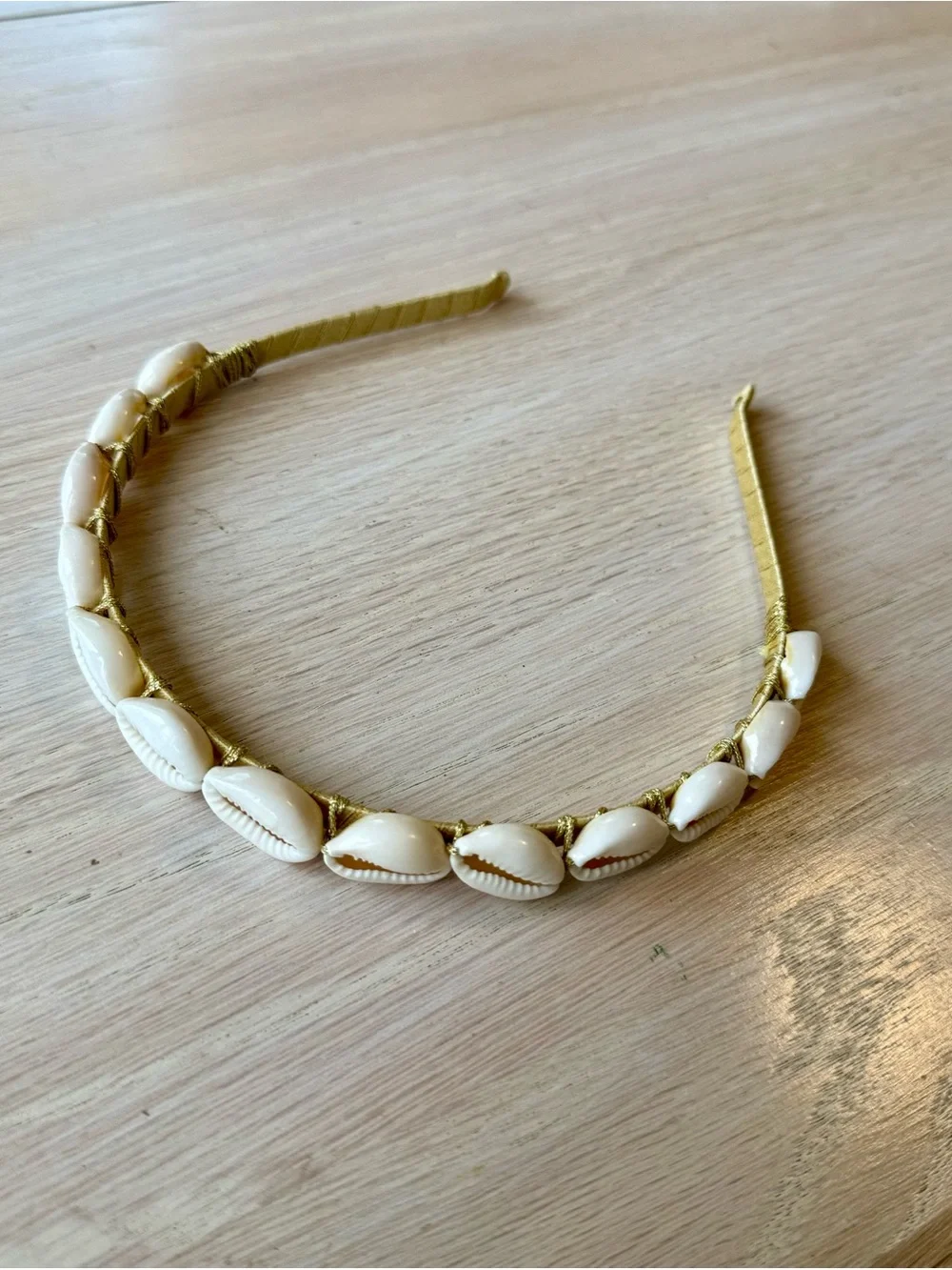 Gold Cowrie Shell Headband - White Shell Accent